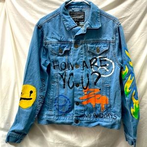Trademark Brooklyn cloth graffiti print denim jacket men sz S